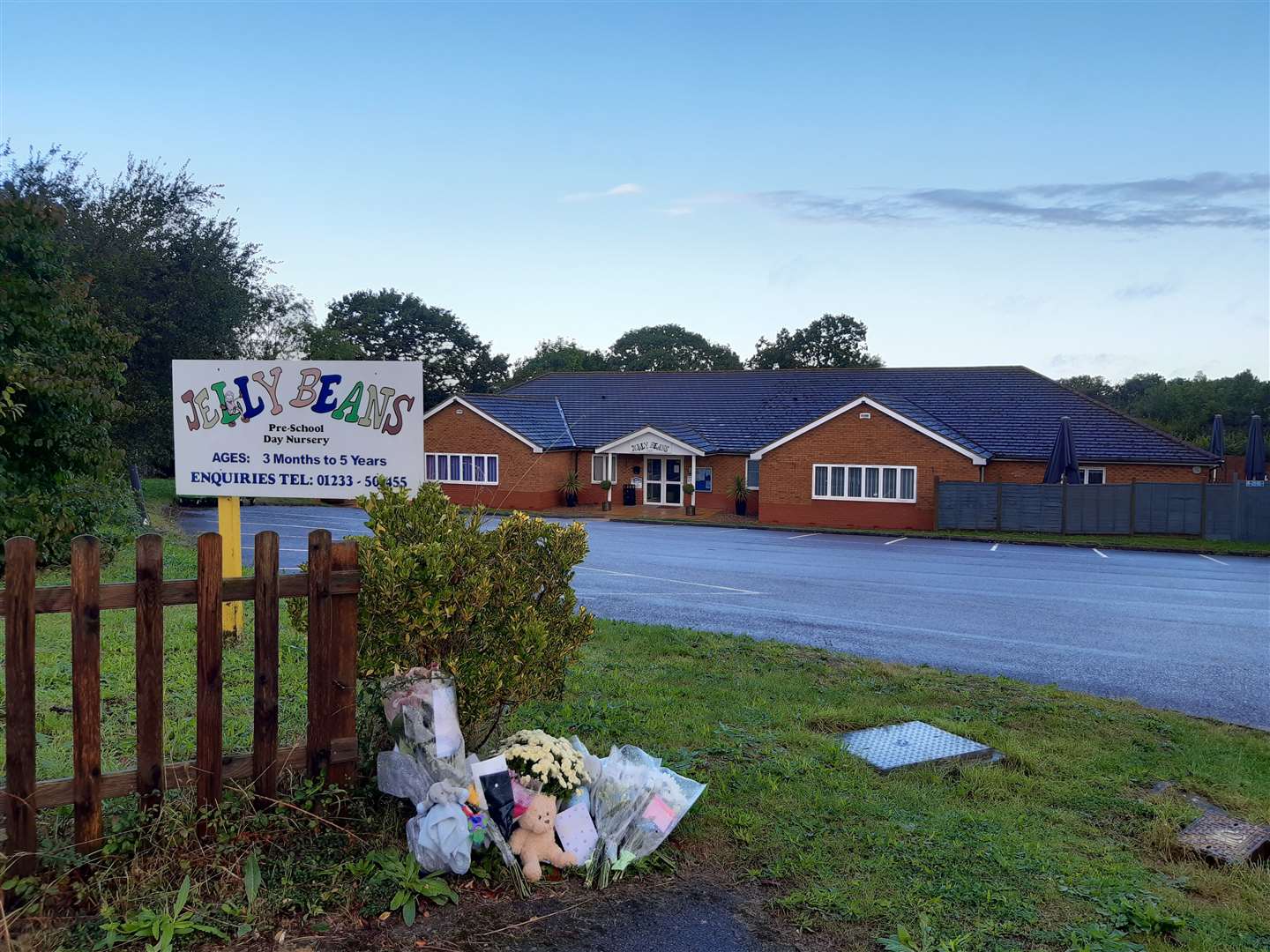 Tributes to baby Oliver outside Jelly Beans in Ashford