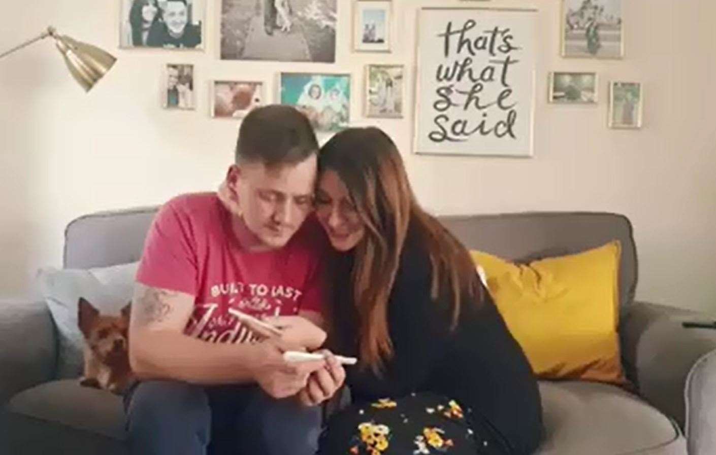 The couple show the heart-warming moment they find out they are expecting. Picture taken from video posted by Hannah (12217431)