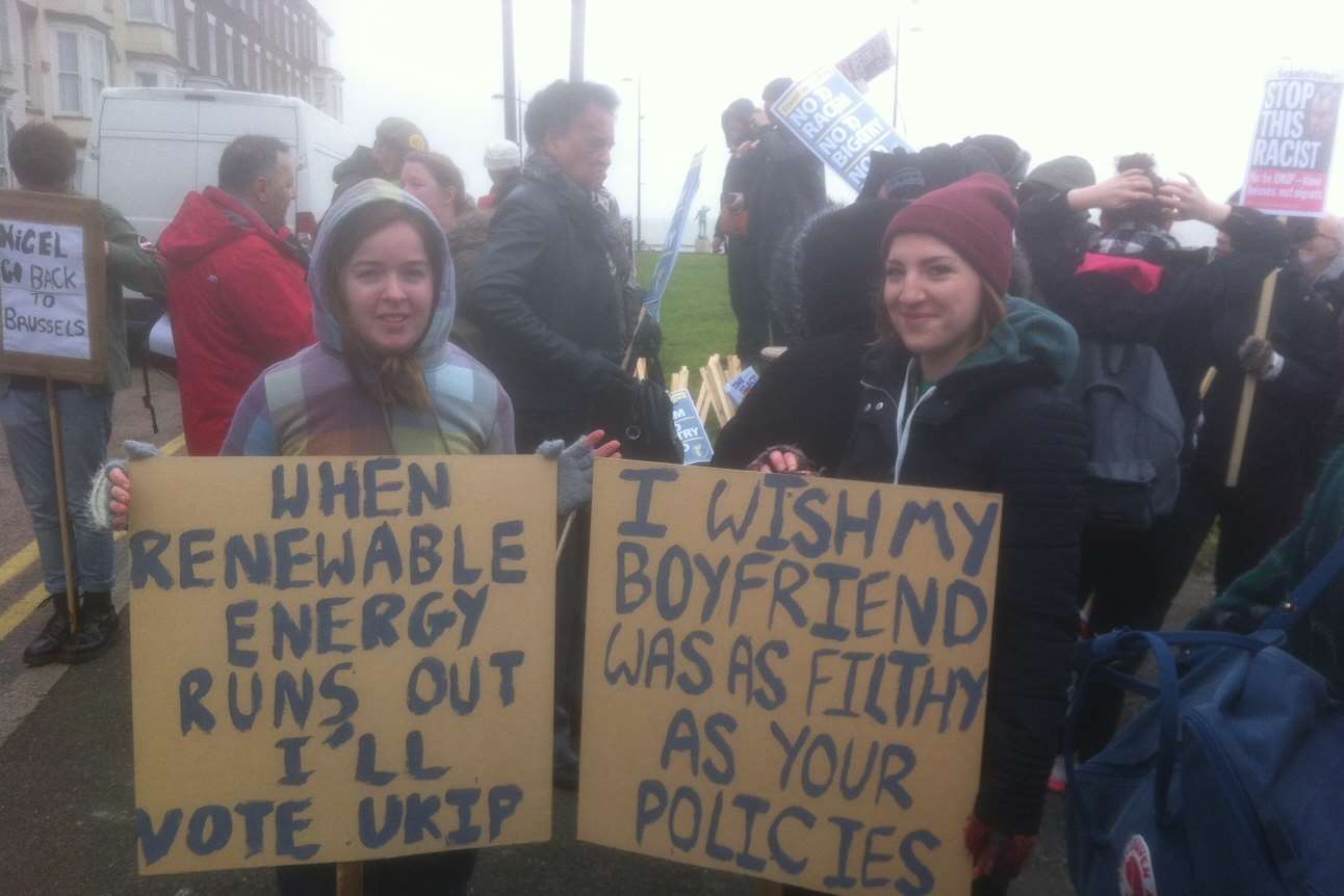 Anti-Ukip protesters get ready to march in Margate