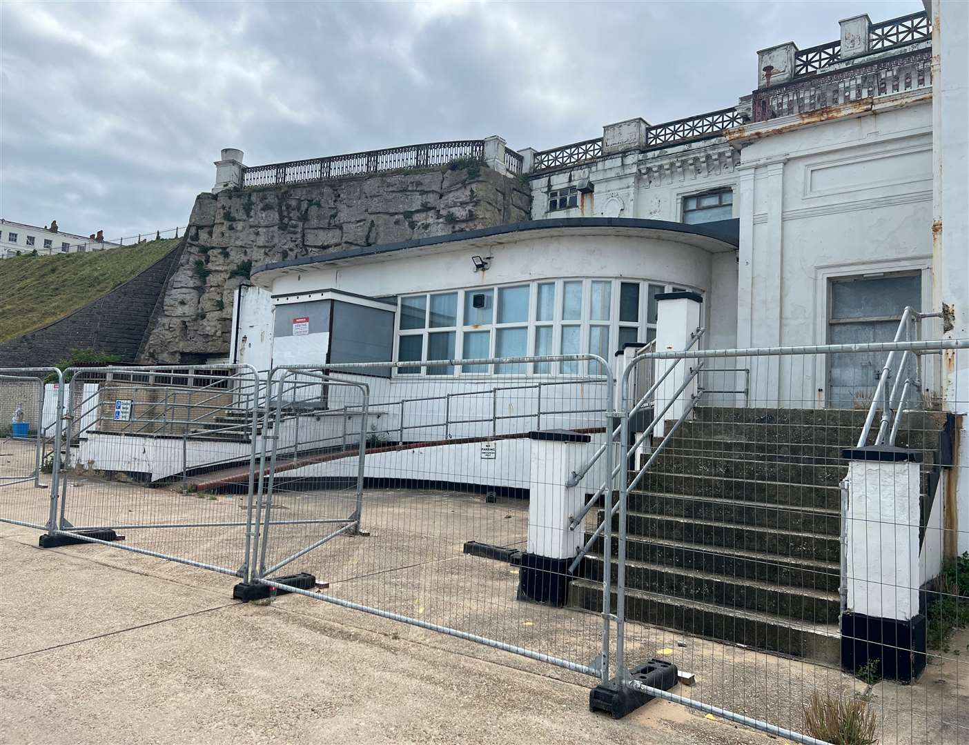 The back of the Winter Gardens venue - ringed with steel fences