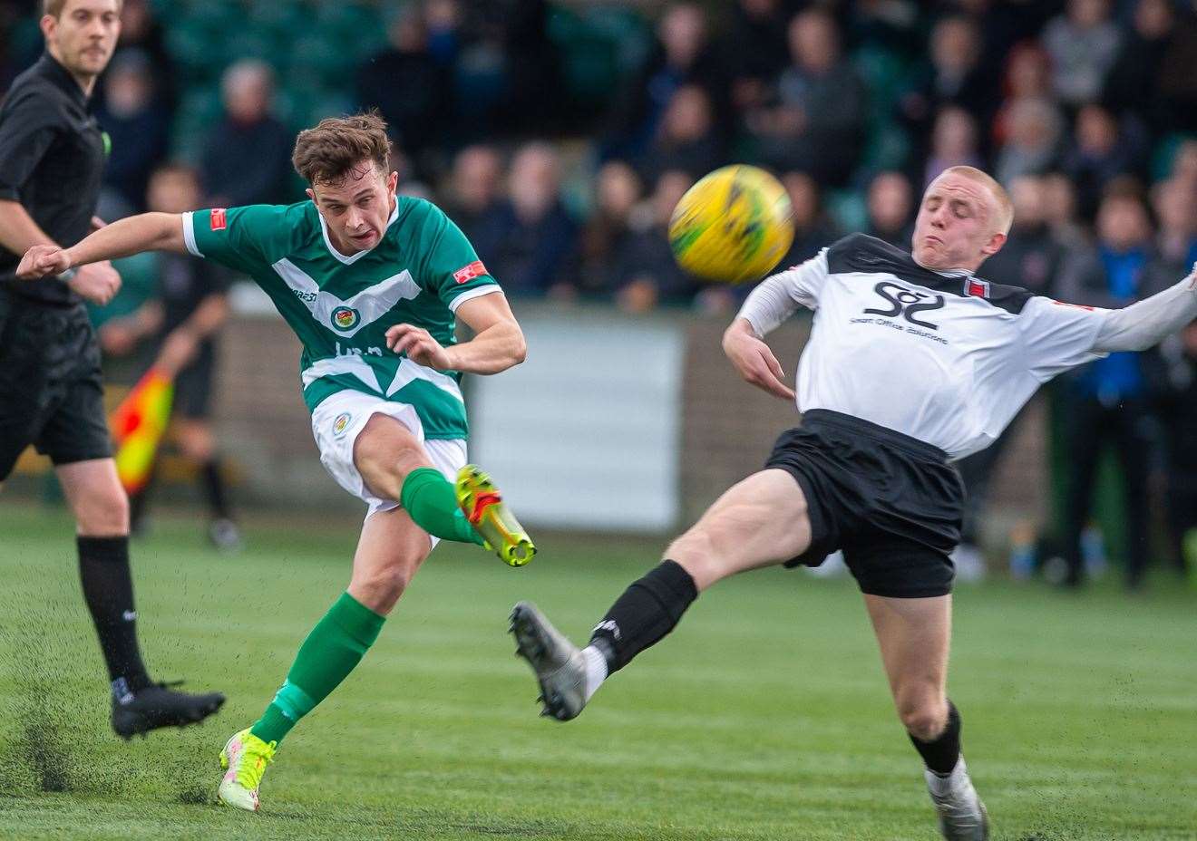 Benedict Bioletti, right, playing for Faversham against Ashford's Johan Ter Horst last season. Picture: Ian Scammell