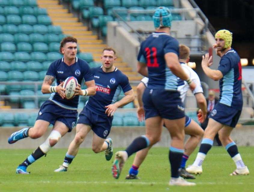 Canterbury's Garry Jones with ball in hand for Kent during their 31-30 win over Yorkshire in the Bill Beaumont County Championship Division 1 Final at Twickenham. Picture: Claire Jeffrey