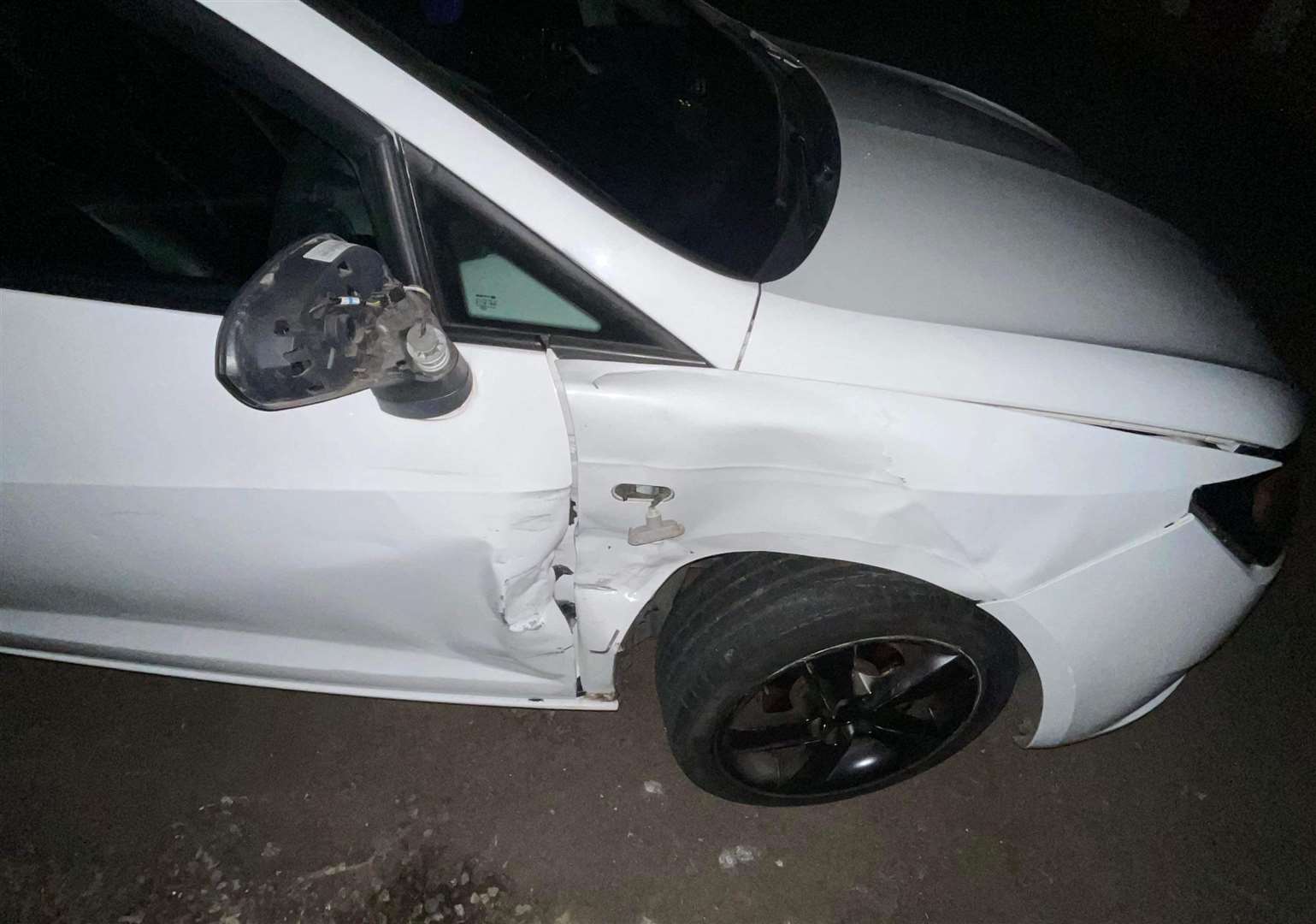 The car was dented following the crash