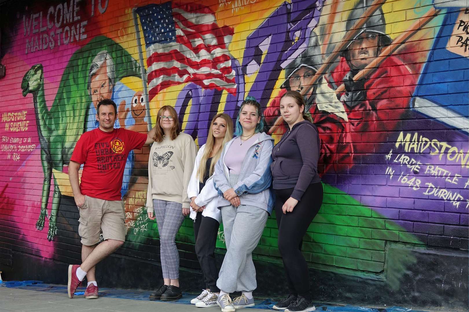 From left, artist Graham Upton, Harriet Ellesmere, Lauren Andrew, Erin Bourne and Becky Wiggins. Picture: Maidstone Borough Council