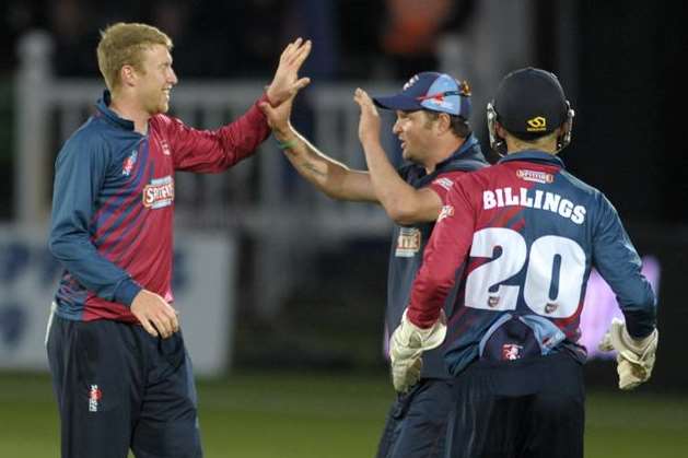 Adam Riley is congratulated by Rob Key. Picture: Barry Goodwin.