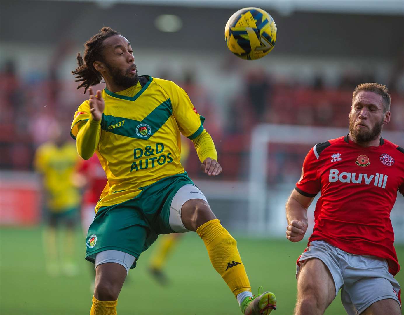 Ashford’s Bradley Simms and Chatham’s Matt Bodkin compete for the ball Picture: Ian Scammell