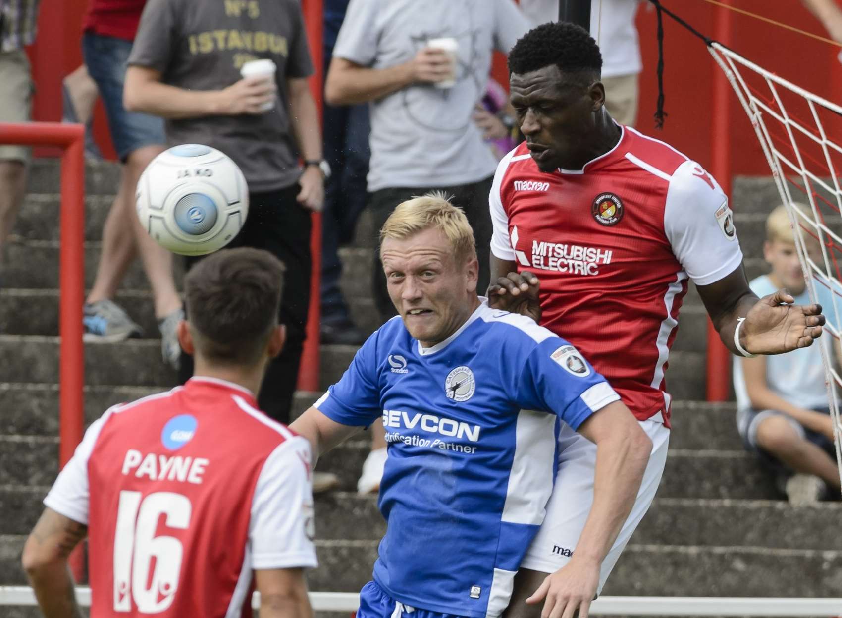 Yado Mambo up for a header against Gateshead Picture: Andy Payton