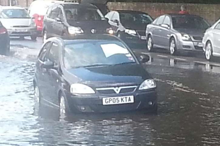 New Romney lake or town centre? Results of flooding today.