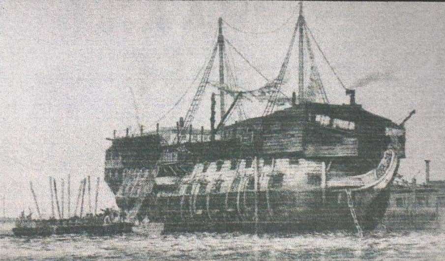 One of the hulks that used to bury its dead at Deadmans Island, off Queenborough, Sheppey. Picture: National Maritime Museum