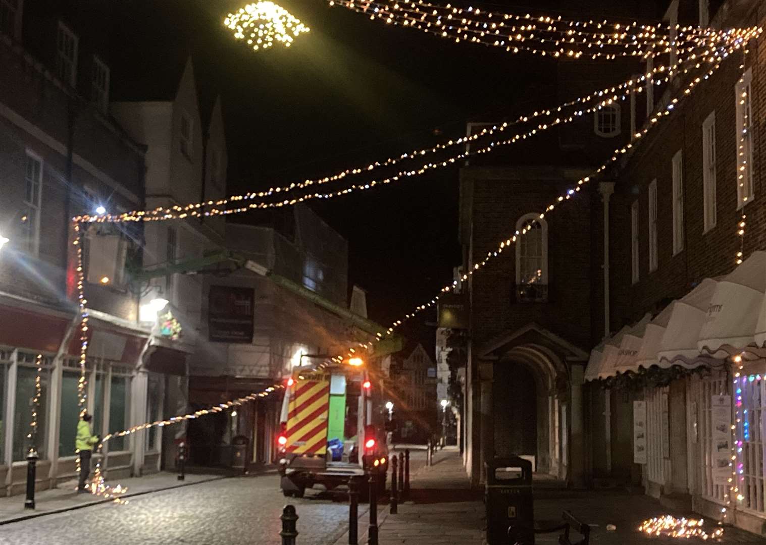 Lights being put up in Canterbury city centre last month