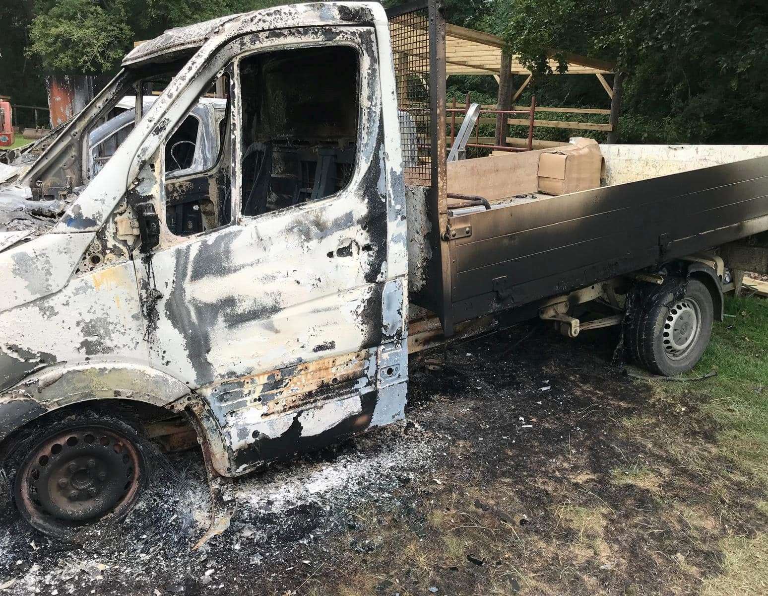 Mat Sanders’ Renault Traffic and tipper truck were set alight after work tools were stolen