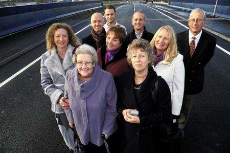 Some of the Thomsett family on the new road. From left, Mandi Harrington, Maureen Smither, Andrew Thomsett, Alex Thomsett, Shirley Thomsett, Denise Sowter, Bryan Thomsett, Rose Thomsett and Peter Sowter