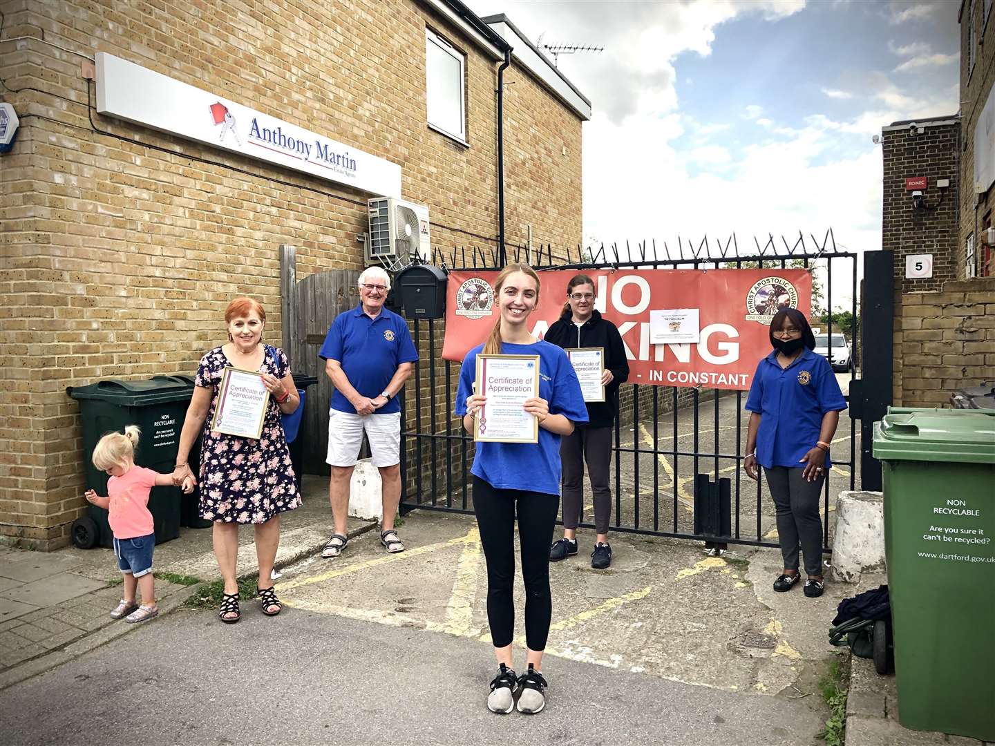 from the left, Swanscombe Food Cellar volunteers Janet Errington, Bella Sells and Lyn Richards and with them Lions Mike Parker and Lorna Cross.