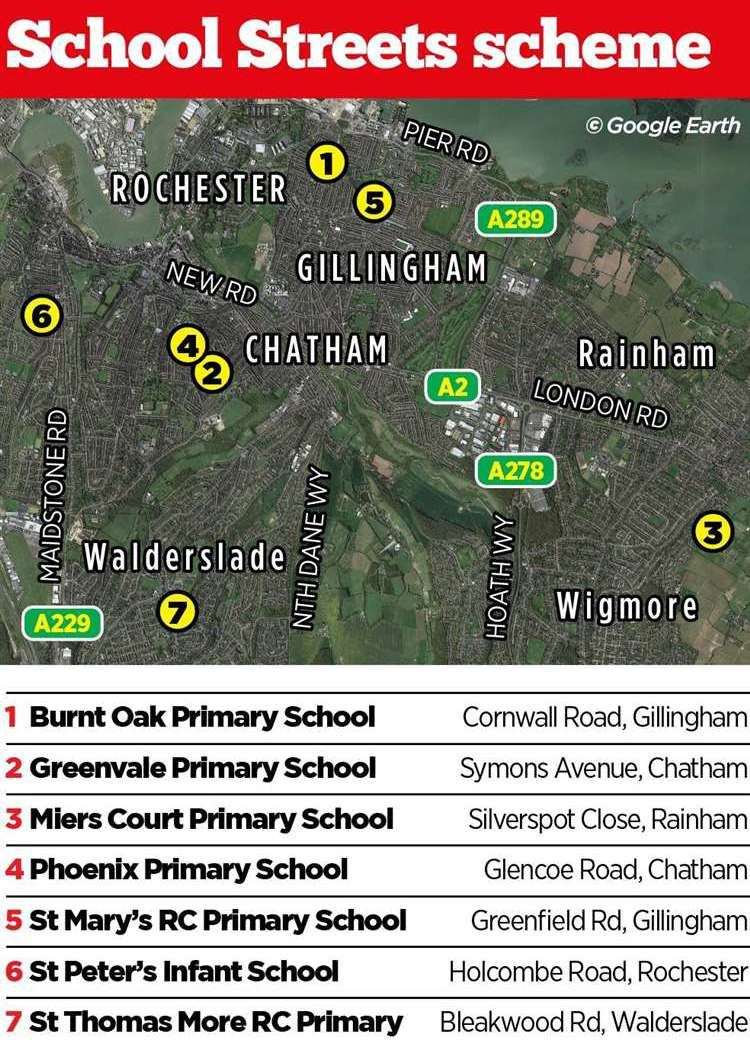 The seven schools in the original School Streets scheme across Medway