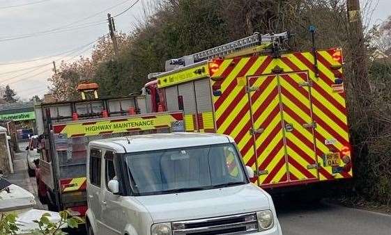 A fire engine stuck along Lynsted Lane. Picture: Julien Speed