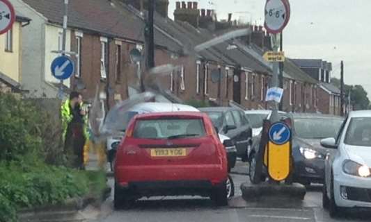 The damaged car in Church Road, Murston