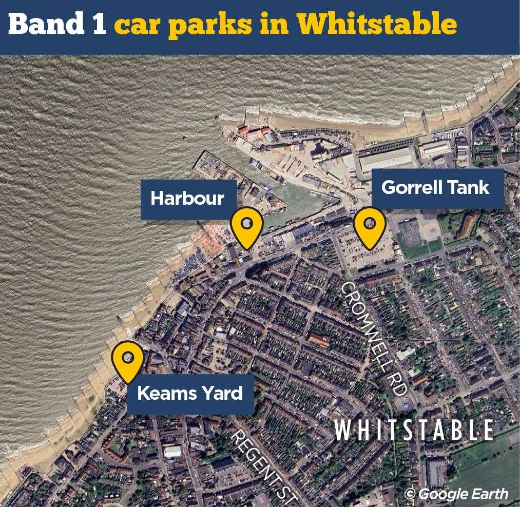 The band one car parks in Whitstable, where hourly rates could rise to £3.80