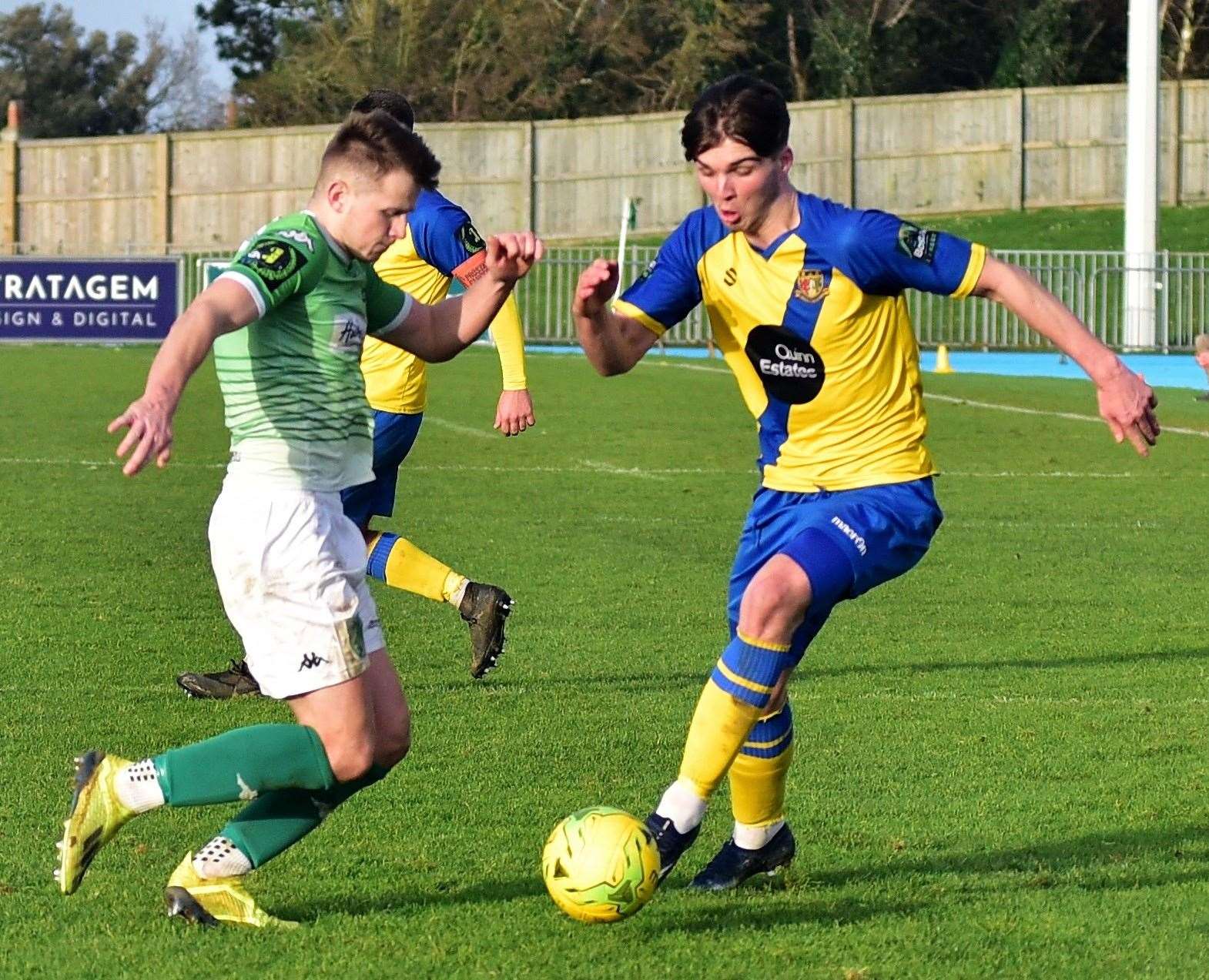 Roman Campbell, right, takes on Guernsey last weekend Picture: Ken Medwyn