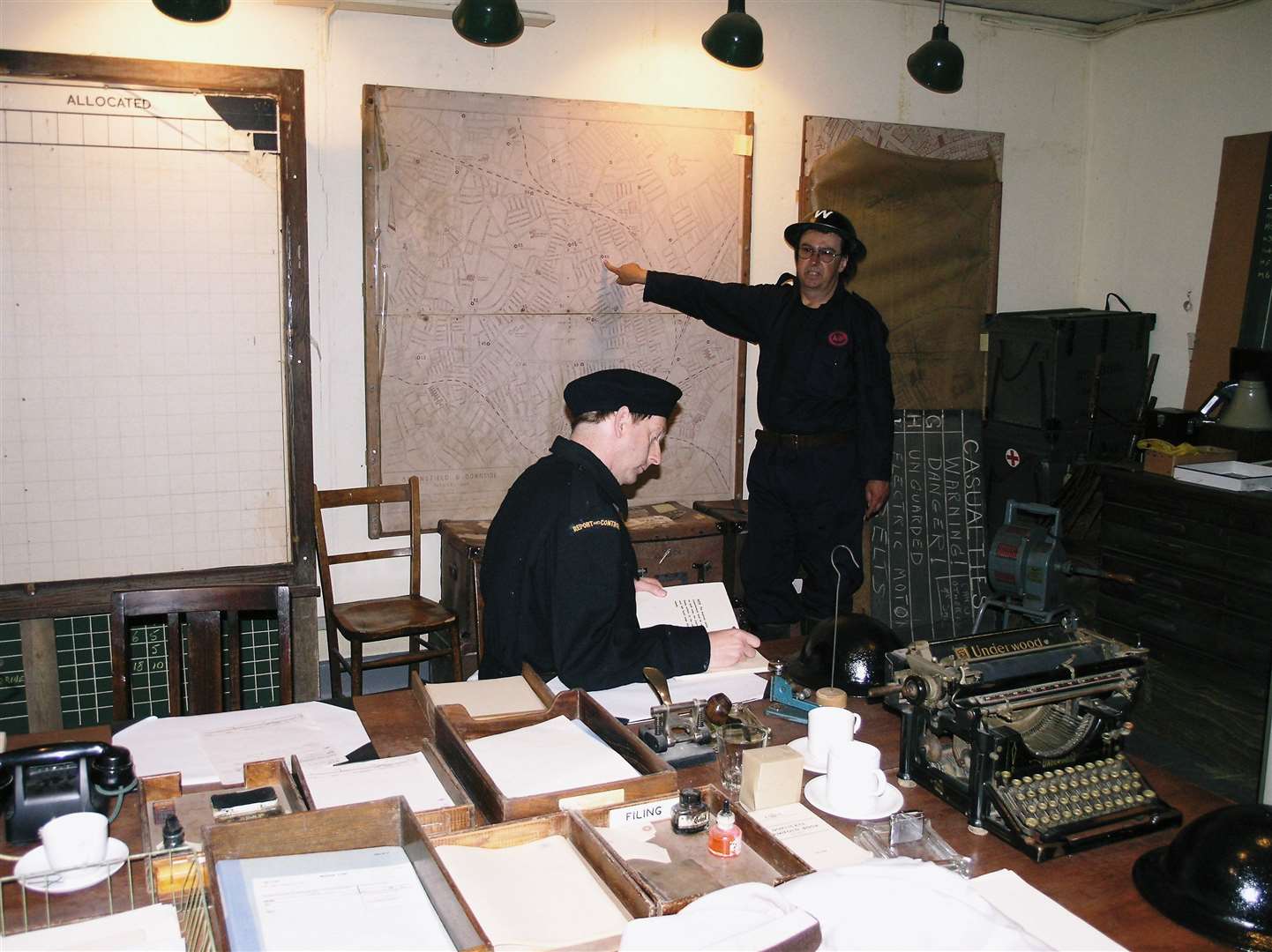 A renactment of civil command duties down in the bunker below Woodlands Park, Gravesend. Photo: Victor Smith