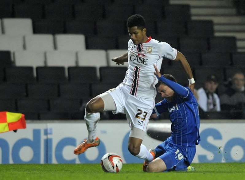 Cody McDonald in action against MK Dons last season Picture: Barry Goodwin