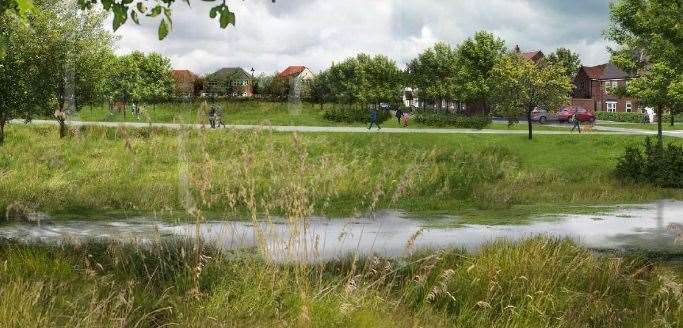 A CGI of how one of the open spaces in Ufton Green could look. Picture: Urban Wilderness