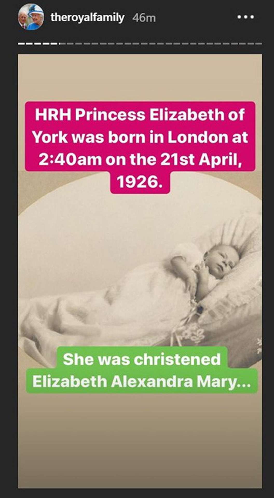 The royal family’s Instagram Stories shared facts and photos about the Queen’s childhood as part of activities for parents who are homeschooling to coincide with the week of her birthday (The royal family/Instagram/PA)