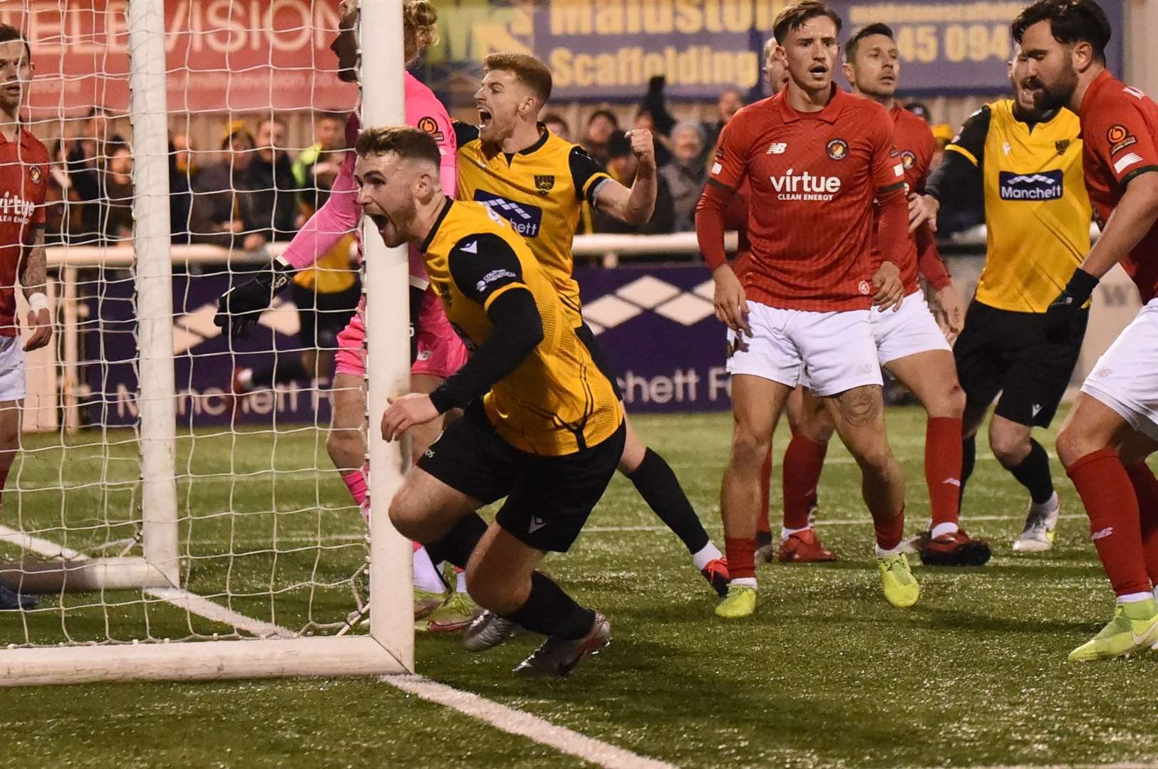 George Fowler gives Maidstone a 2-0 lead with his first goal for the club Picture: Steve Terrell