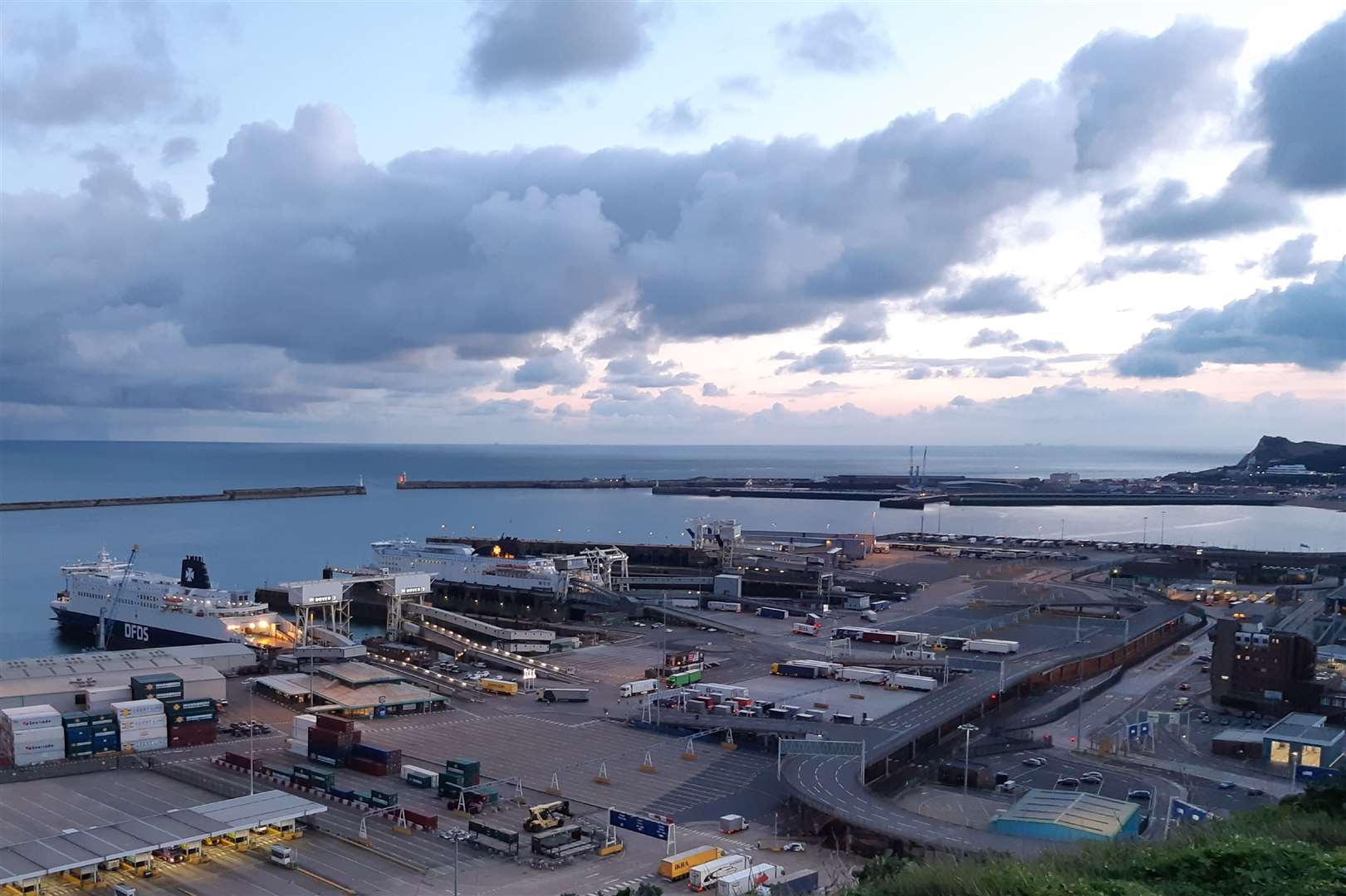 The campervan was stopped at Dover Eastern Docks. Stock picture