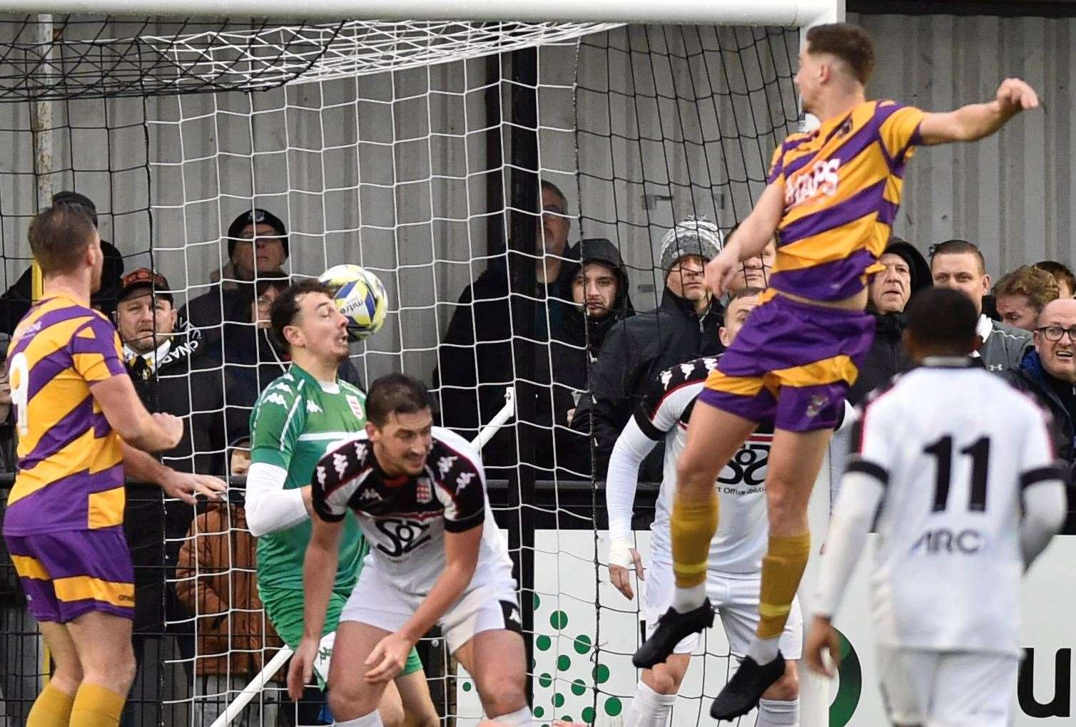 Billy Munday heads home to make it 2-1 to Deal. Picture: Ian Scammell