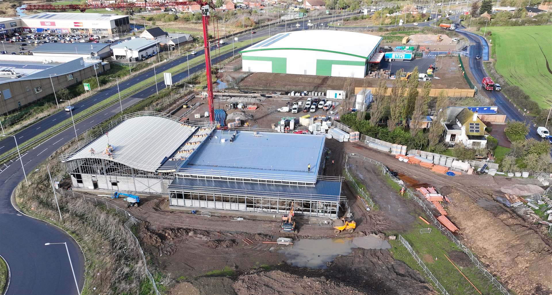 Work is progressing on the Aldi being built opposite Neats Court, Queenborough. Picture: Phil Drew