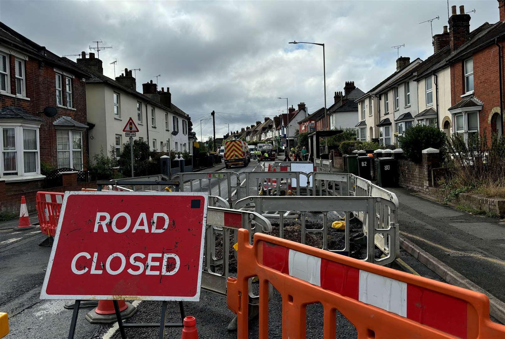 A large section of Hythe Road, Ashford, is being fixed by engineers