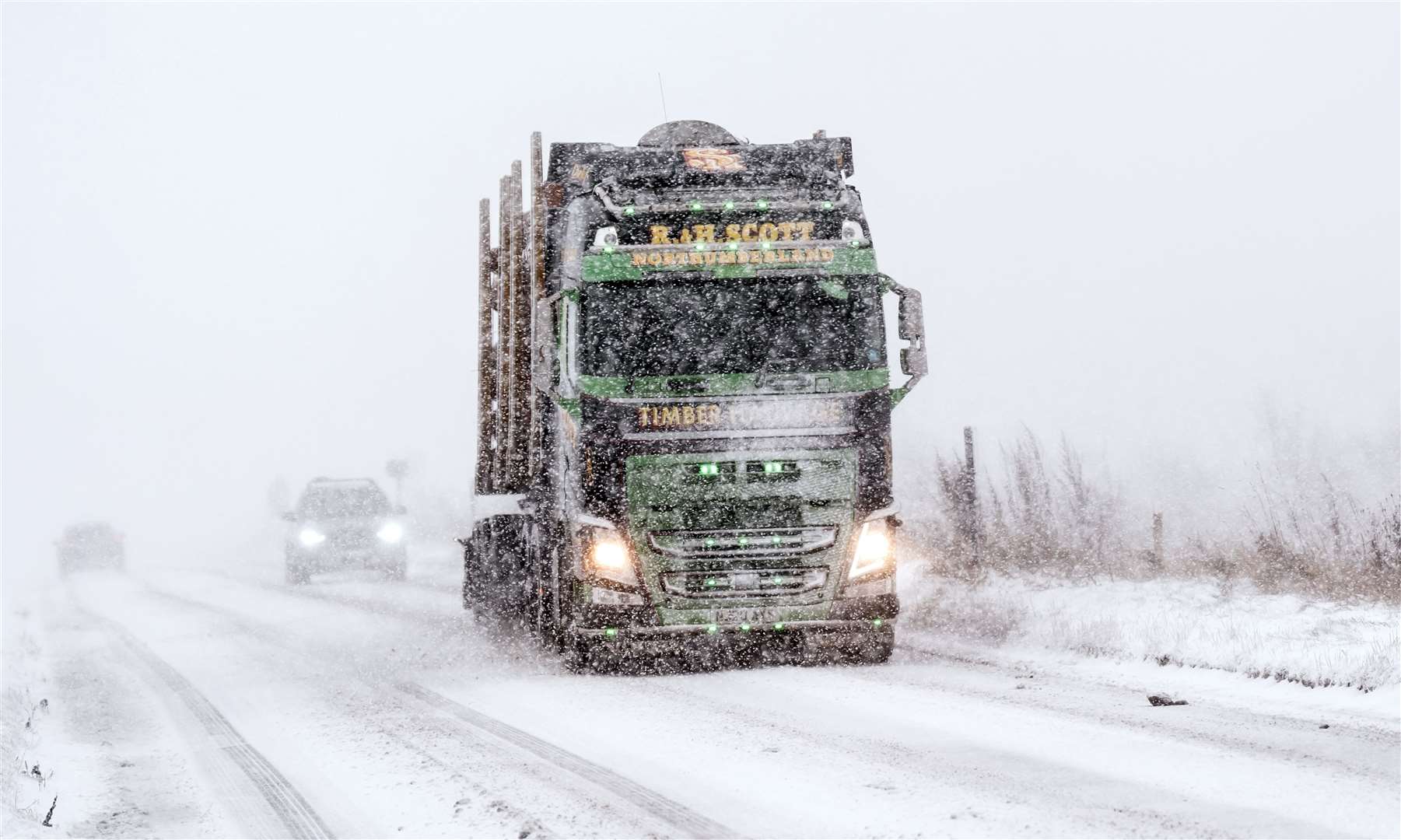 Vehicles navigated snowy conditions on the A169 near Saltergate in the North York Moors National Park (Danny Lawson/PA)