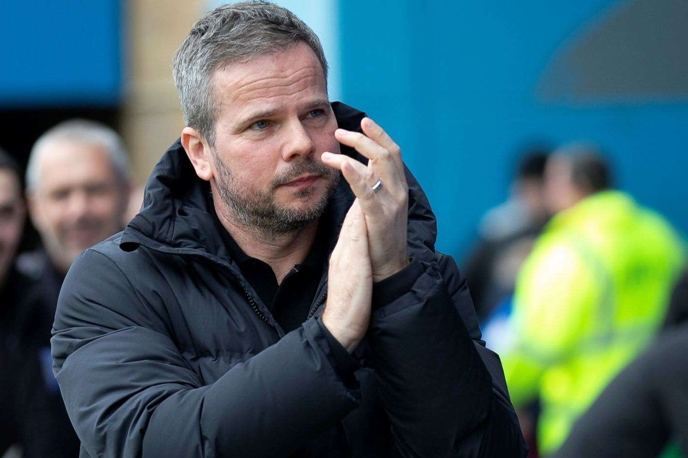 Gillingham head coach Stephen Clemence reacts to their 3-2 win over Morecambe Picture: @Julian_KPI