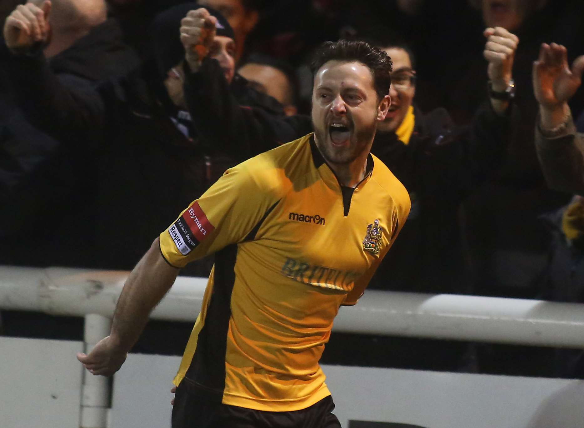 Frannie Collin celebrates his first goal in last season's replay win over League 2 Stevenage Picture: Martin Apps