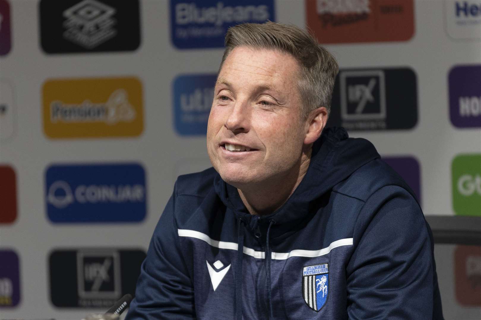 Gillingham manager Neil Harris speaks to the press after their win against Brentford. Picture: KPI