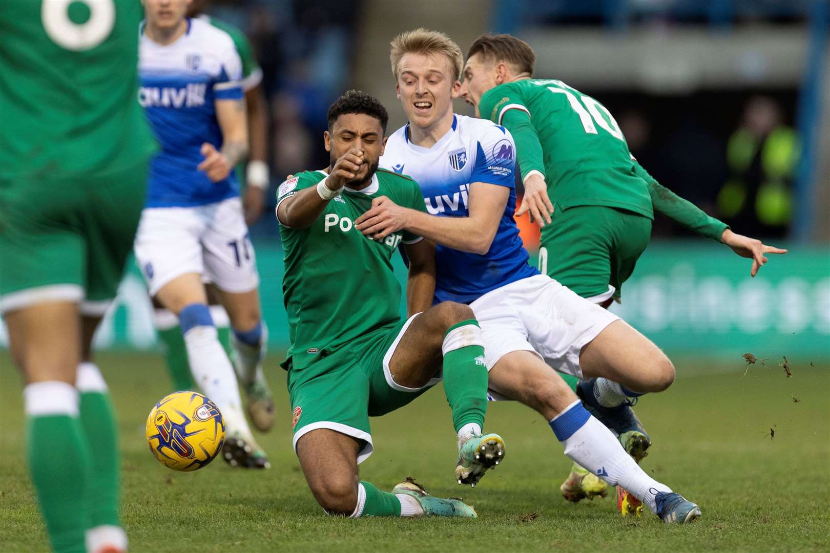 George Lapslie fighting for the ball as Gillingham take on Walsall Picture: @Julian_KPI