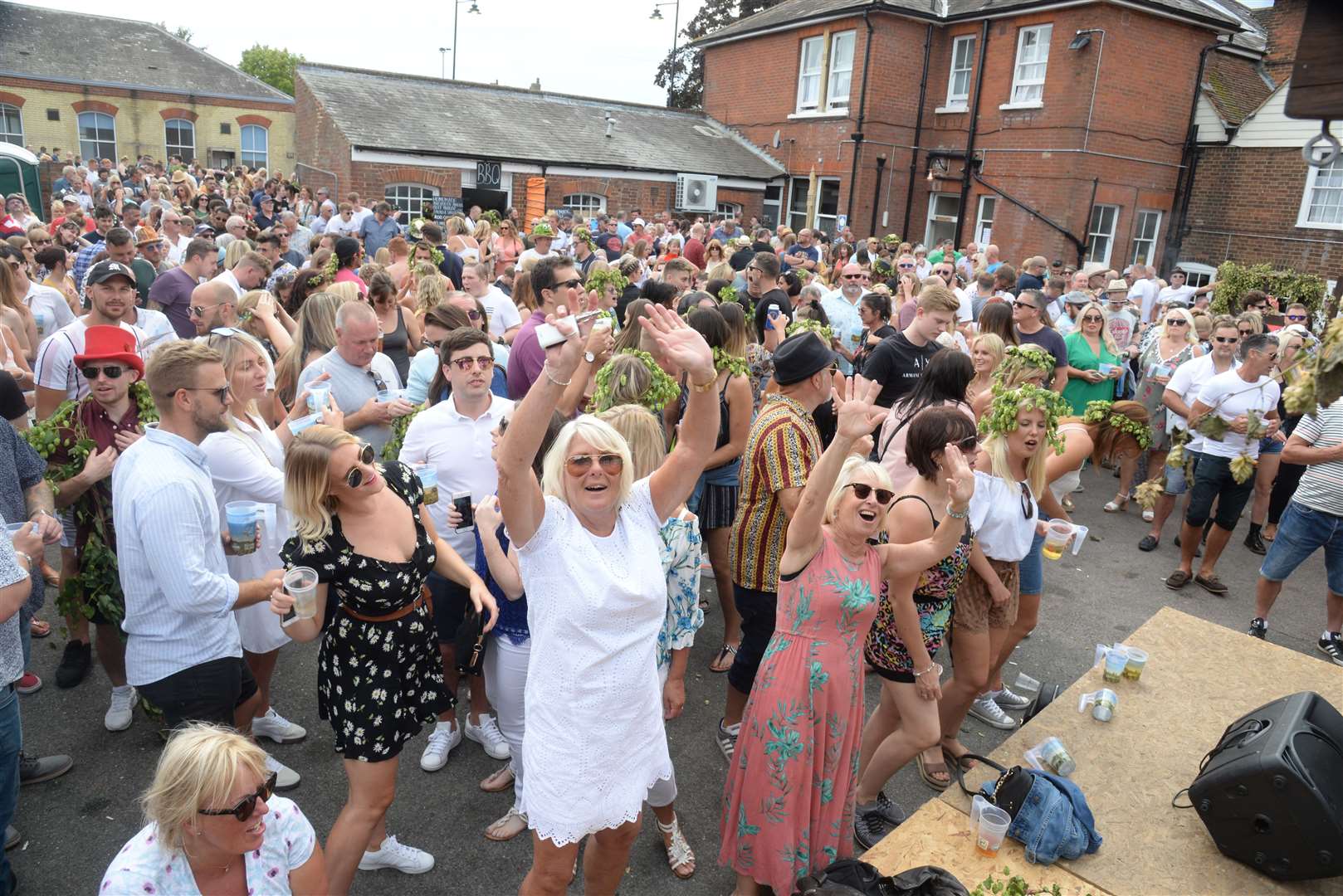 Crowds enjoying the entertainment at Faversham Hop Festival 2019