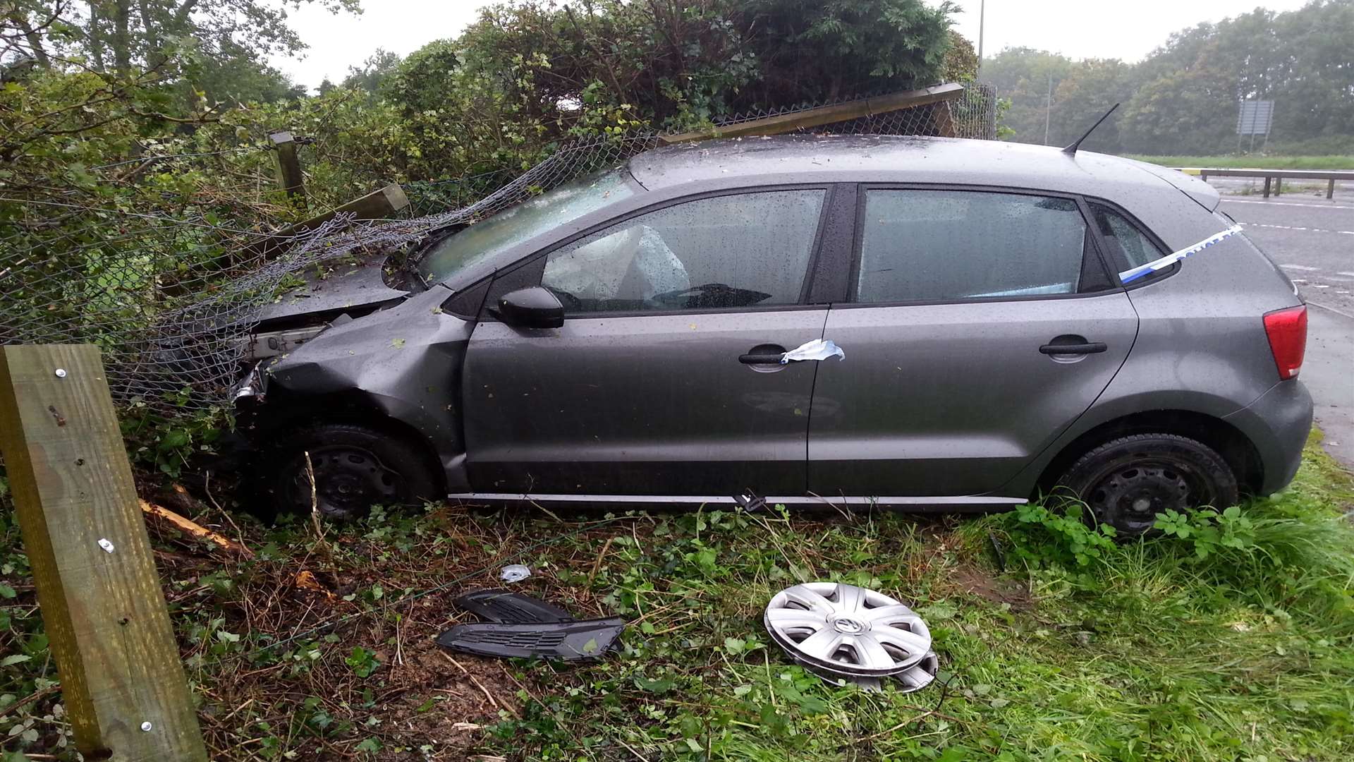 The VW Polo crashed into the fence