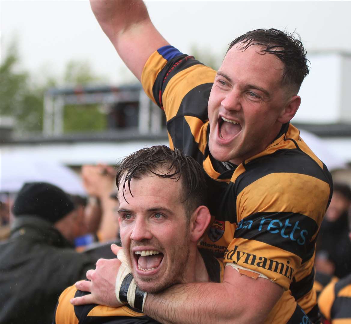 Sean Stapleton celebrates victory over Chester with team-mate Tom Best Picture: Phillipa Hilton