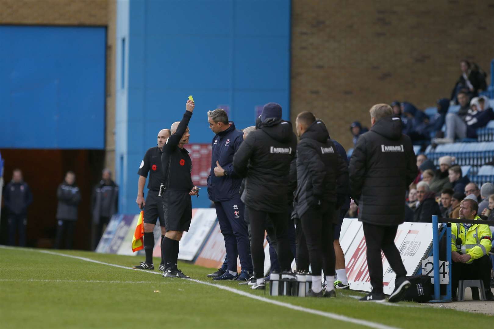 Cheltenham manager Michael Duff gets a caution Picture: Andy Jones