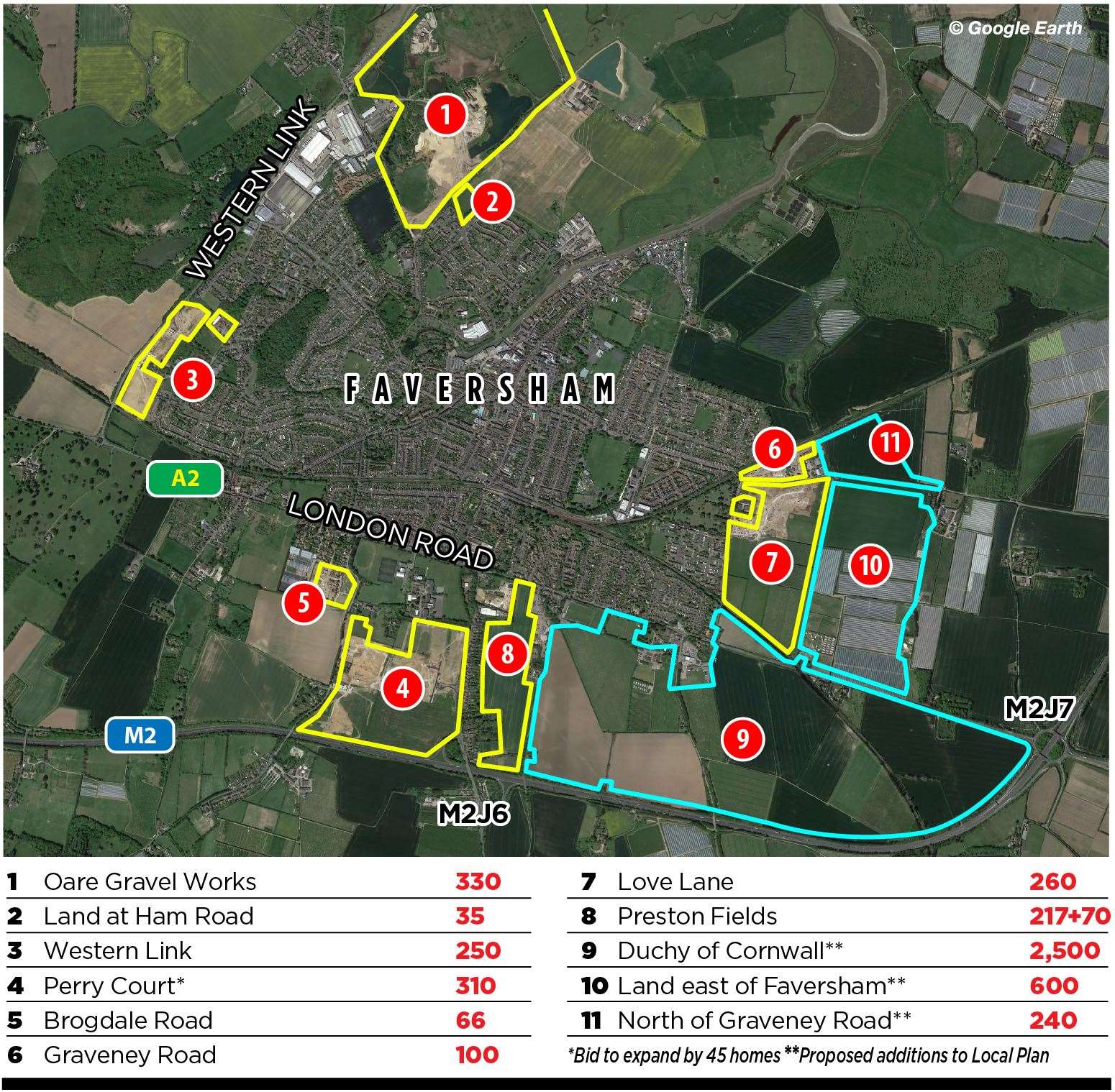 The sites in Faversham which will result in more than 5,000 new homes