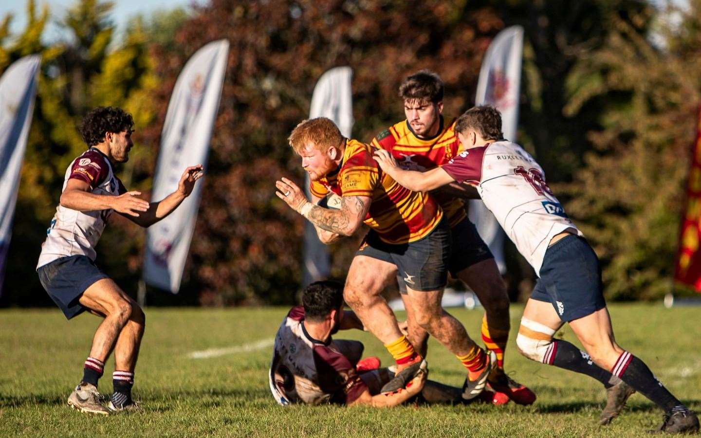 Medway's Antony Clement in possession with team-mate Max Bullock in support against Sidcup. Picture: Jake Miles Sports Photography