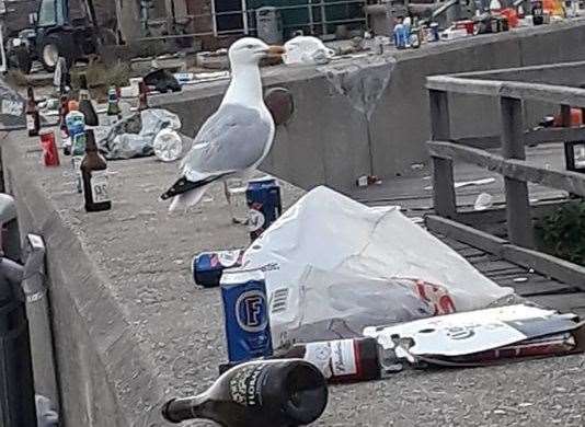 Litter strewn across the seafront at Whitstable in 2020. Picture: Brandon Cordery