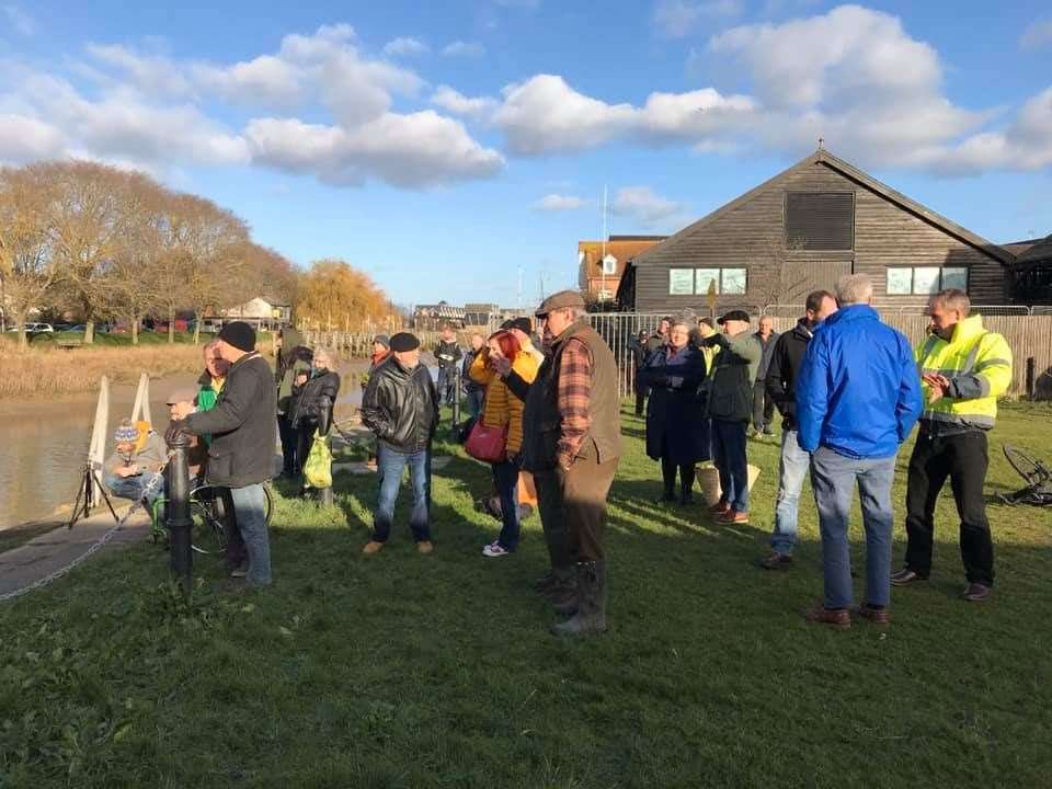 Campaigners had gathered to watch the bridge be lifted before the delay