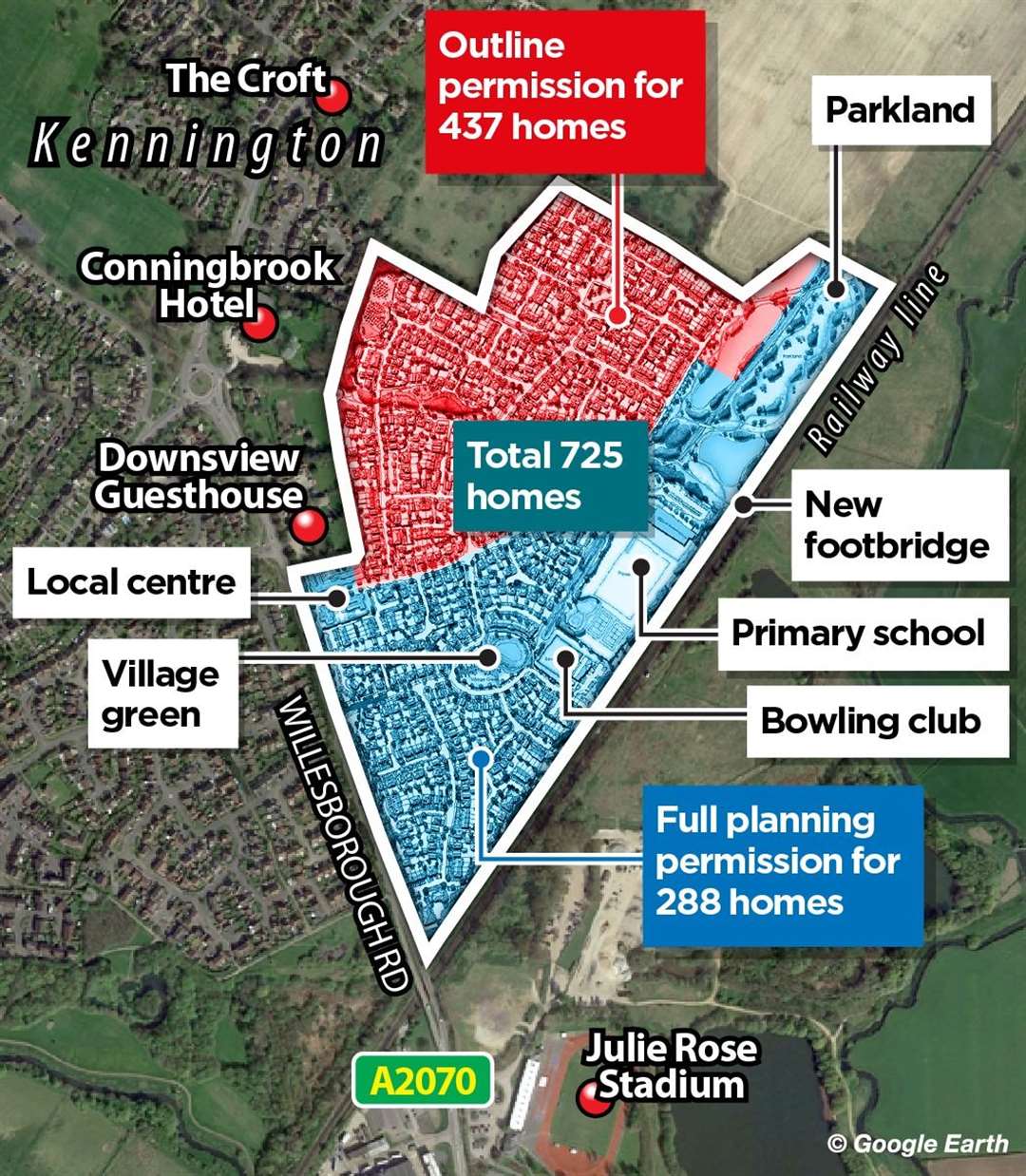 An overview of the 'Large Burton' site, showing which area has been fully approved and which has been allowed in principle