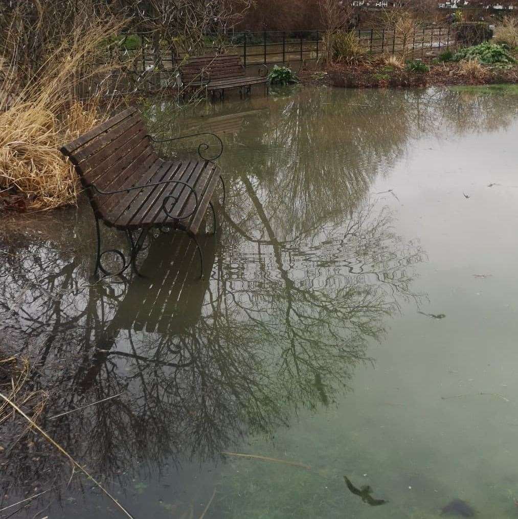 The River Stour has burst its banks at Westgate Gardens in Canterbury. Picture: Mark Chandler