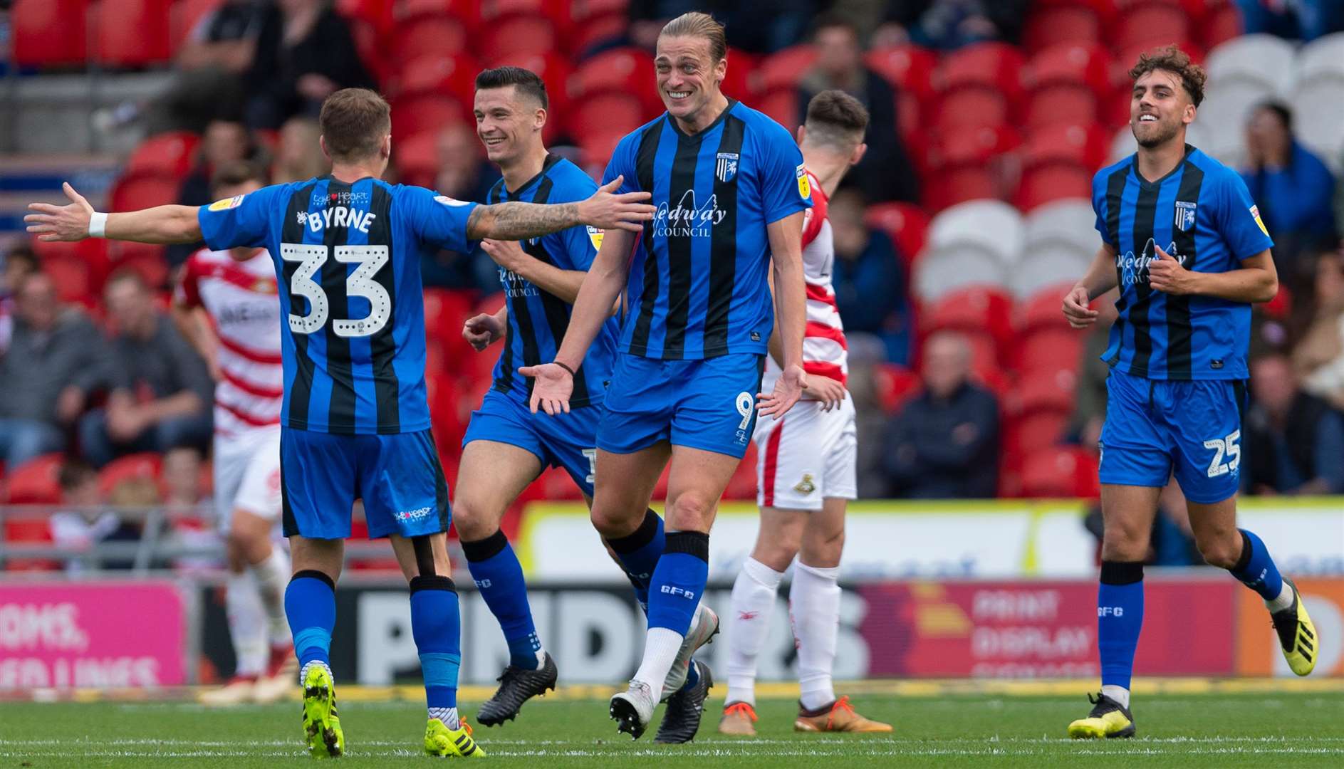 Tom Eaves celebrates scoring the second goal. Picture: Ady Kerry