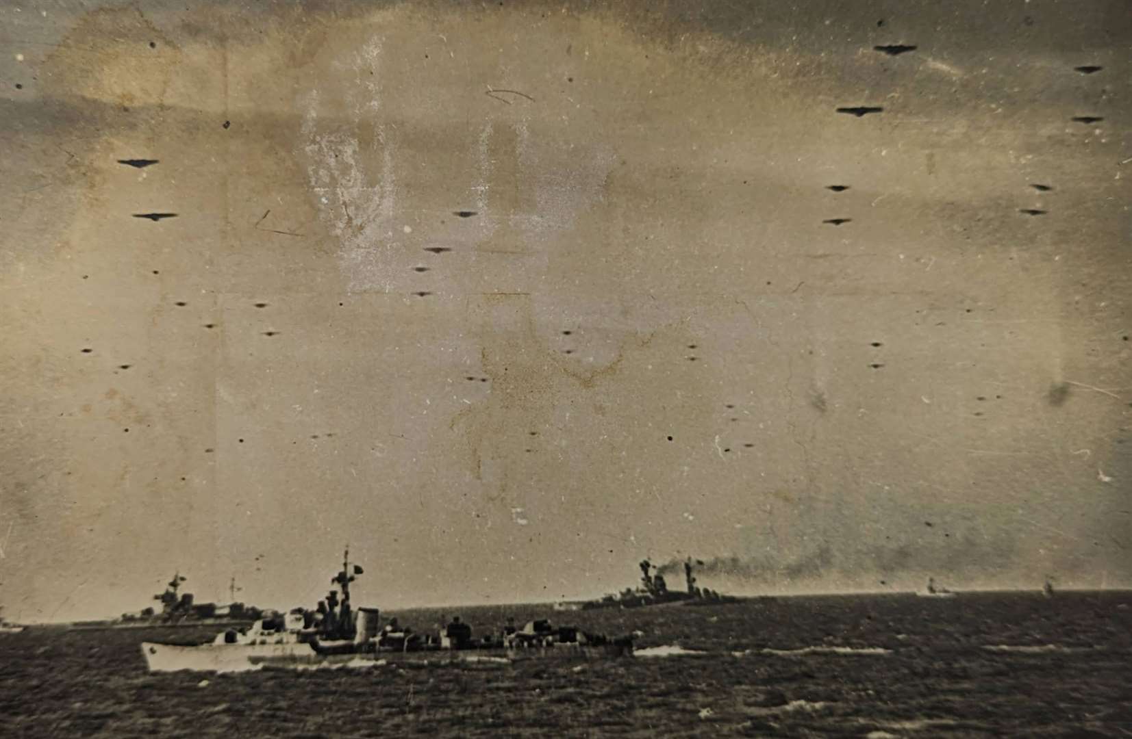 Royal Navy destroyer HMS Serapis, nearest the camera, at sea during the D-Day landings in June 1944. Picture: John Roberts