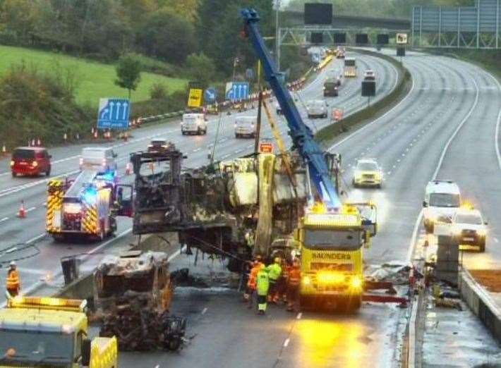 Work is ongoing to clear the carriageway. Picture: National Highways