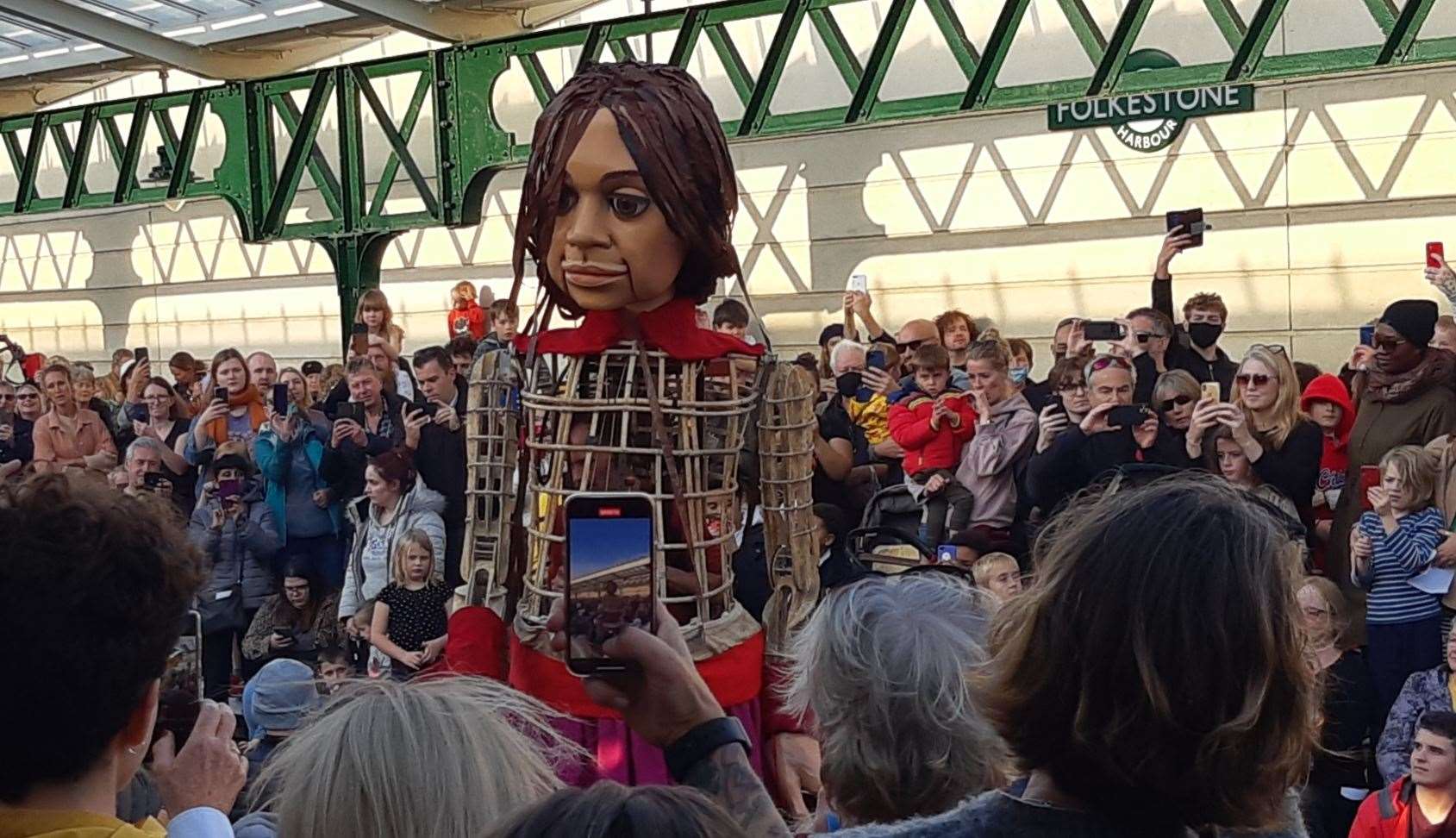 Amal meets the crowd at Folkestone Harbour Station